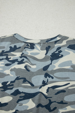 Green Camouflage Print Crew Neck T Shirt