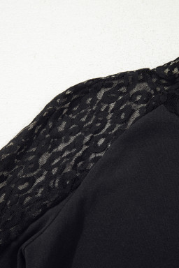 Black Leopard Mesh Patchwork Knit Long Sleeve Top