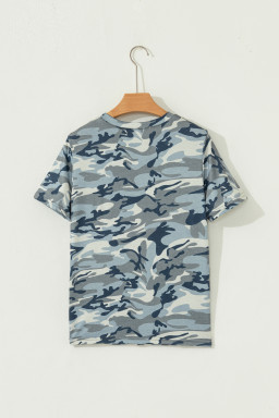 Green Camouflage Print Crew Neck T Shirt