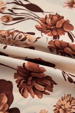 Brown Floral Print Button Down Poet Sleeve Shirt