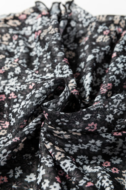 Black Ditsy Floral Mesh Thumbhole Sleeve Slim Fit Top