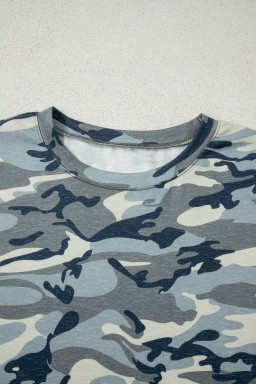 Green Camouflage Print Crew Neck T Shirt