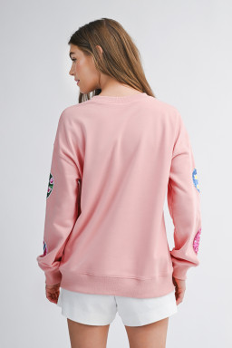 Pink Sequined Easter Egg Patched Pullover Sweatshirt