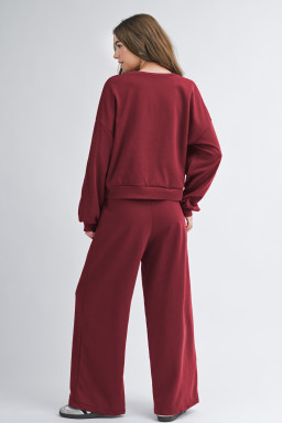 Burgundy Varsity Striped 3/4 Sleeve Pullover Drawstring Sweatpants Set