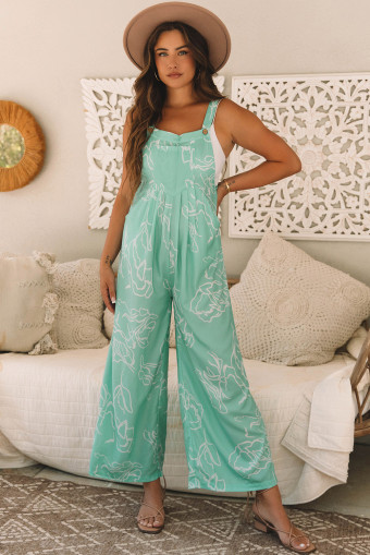 Moonlight Jade Printed Bib Wide Leg Overall