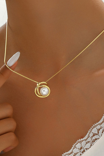Gold Minimalist Pearl Decor Plated Alloy Pendant Necklace
