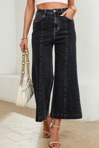 Black Plain Seam Detail Flared Bottom Ankle Length Jeans