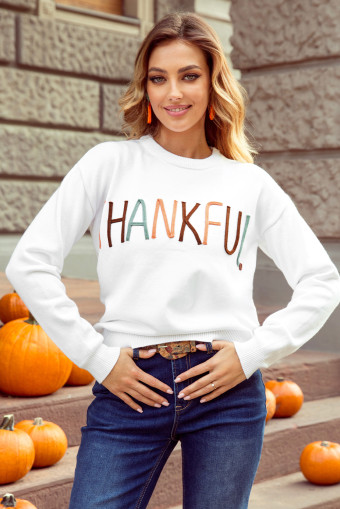 White Thankful Ivory Embroidered Sweater