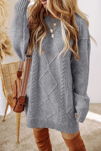 Gray Cable Knit Drop Shoulder Loose Fit Sweater Dress