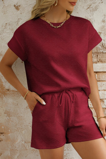 Red Dahlia Textured Short Sleeve Top and Shorts Set