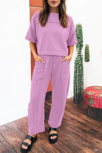 Orchid Bouquet Drop Shoulder Boxy Tee and Barrel Pants Set