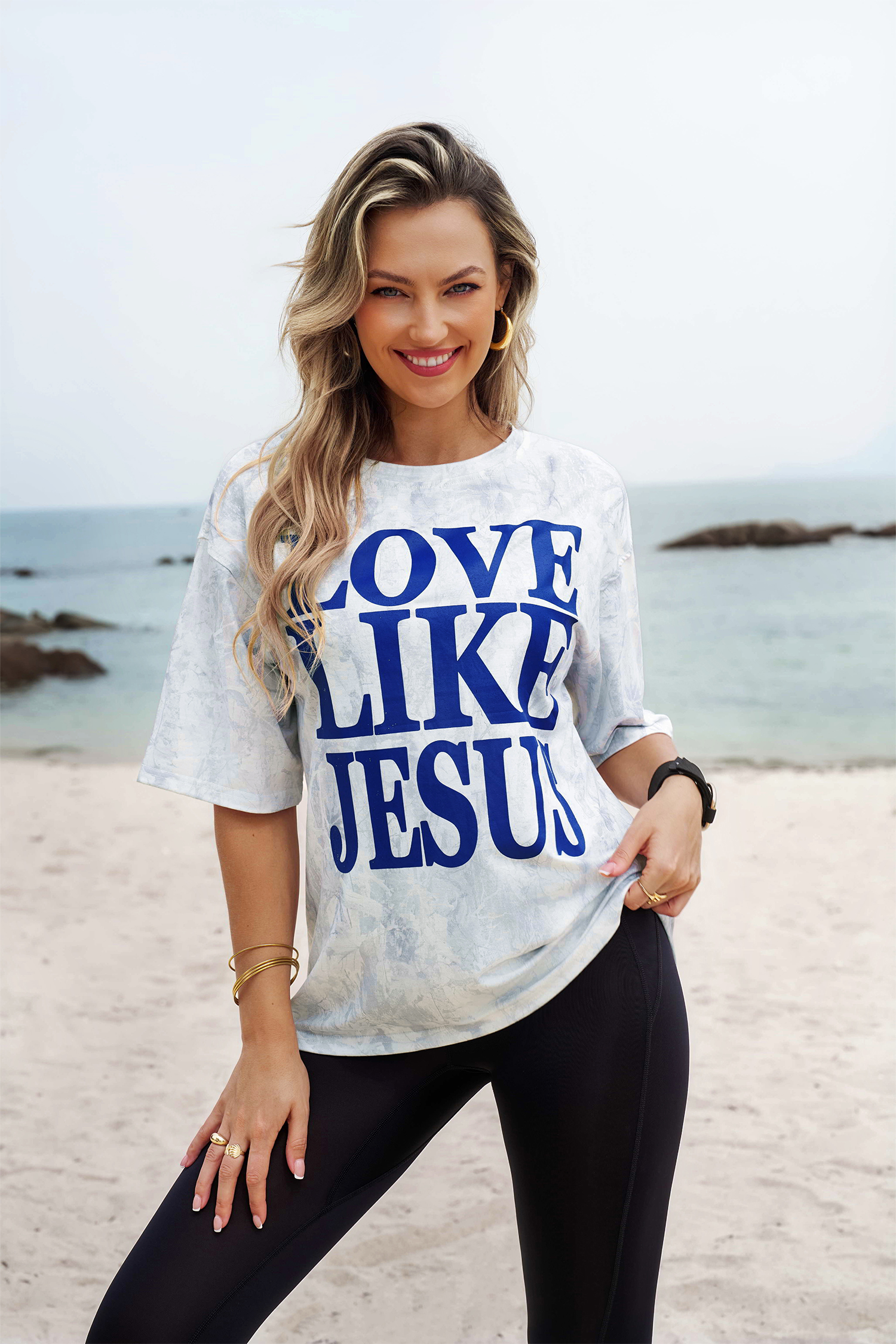 Gray Love Like Jesus Camouflage Oversized T Shirt