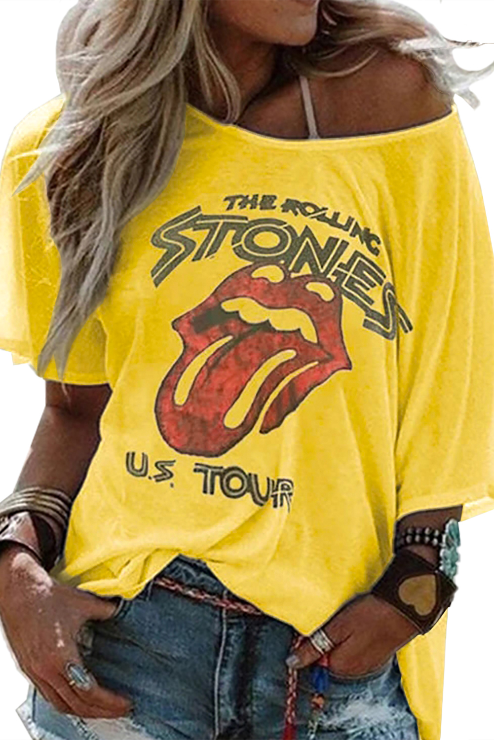 yellow rolling stones shirt