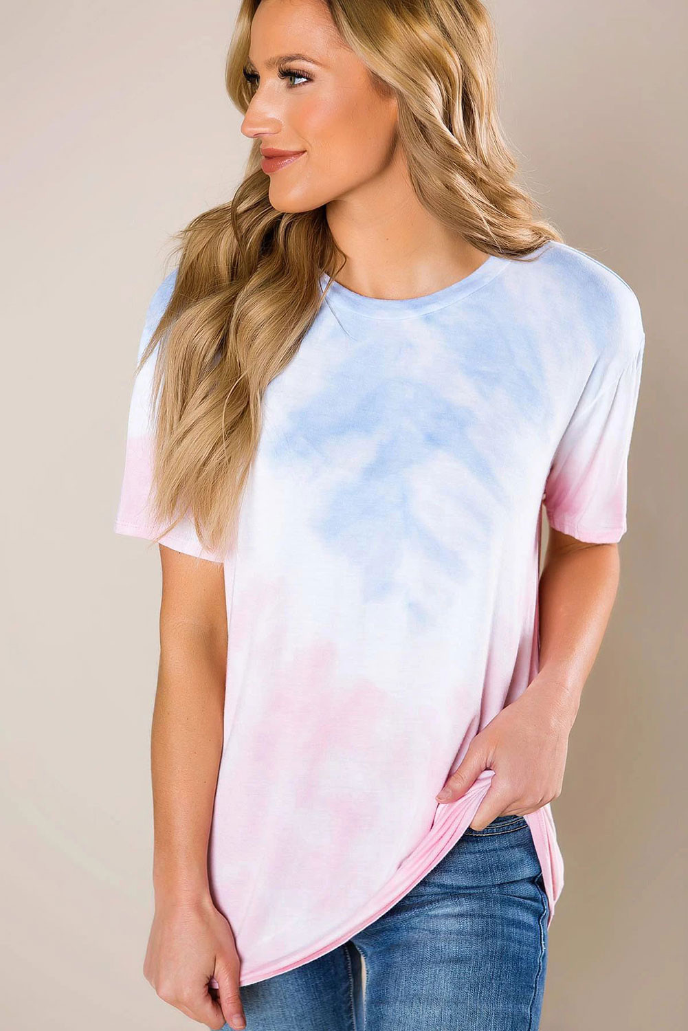 Download Wholesale Tops & Tees, Cheap Gradient Pink Tie Dye T-shirt Online