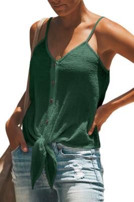 Green Buttoned Knot Front Slip Tank