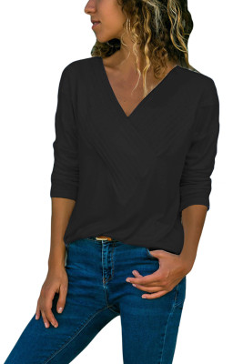 Black Long Sleeve V Neck Casual Top