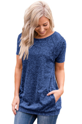 Navy Heathered Short Sleeve Pocket Tee