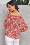 Red Bohemian Floral Print Off The Shoulder Blouse