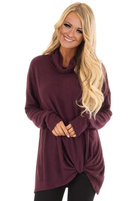 Burgundy Knot Hem Detail Cowl Neck Top