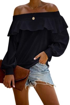 Black Off The Shoulder Ruffle Blouse