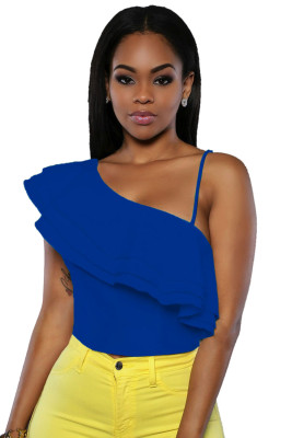 Blue Ruffle Luxe Crop Top