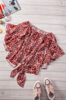 Red Bohemian Floral Print Off The Shoulder Blouse