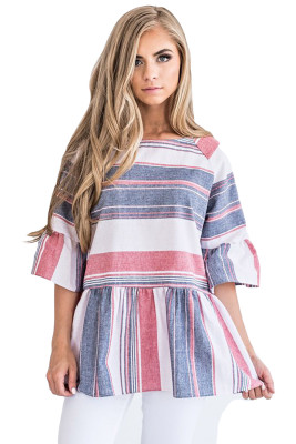 Medium Multicolor Striped Flared Tunic Top