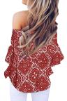Red Bohemian Floral Print Off The Shoulder Blouse