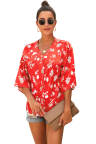 Red Floral Button Up Top