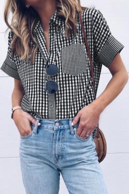 Black Gingham Play Button Up Shirt