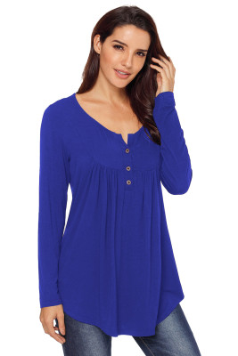 Blue Long Sleeve Button up Pleated Tunic