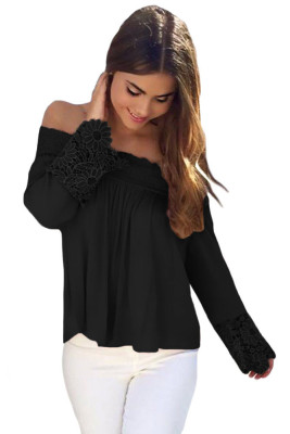 Black Crochet Lace Long Sleeve Off Shoulder Top