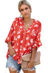 Red Floral Button Up Top