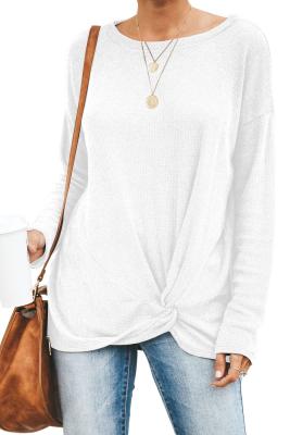 White Solid Knotted Knitted Top