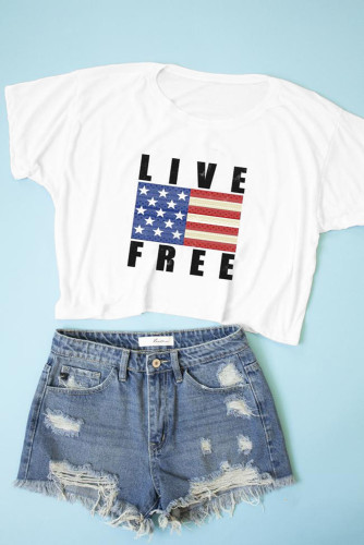LIVE FREE Flag Print Cropped Tee