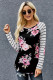 Floral Striped Elbow Patch Baseball Long Sleeve Top
