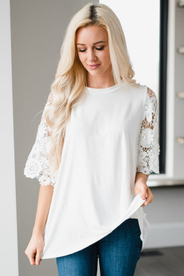 White Lace Sleeves Tunic Top