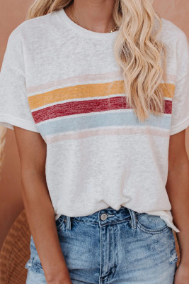 White Striped Print T-shirt