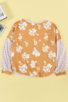 Yellow Striped Floral Splicing Lantern Sleeve Top