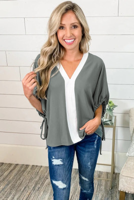Gray V Neck Colorblock Dolman Top