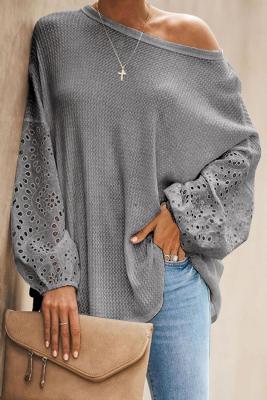 Gray Loose Casual Puffy Sleeve Top