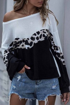 Cheetah Print Colorblock Knitted Casual Top