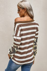 Brown Striped Leopard Long Sleeves Blouse