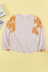 Yellow Striped Floral Splicing Lantern Sleeve Top