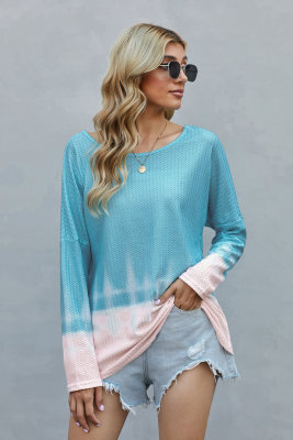Sky Blue Tie Dye Thermal Knit Top