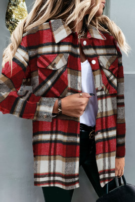 Geometric Plaid Print Pocketed Shirt