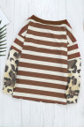 Brown Striped Leopard Long Sleeves Blouse
