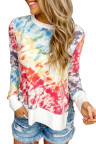 High Low Hem Tie-dye Print Top with Slits