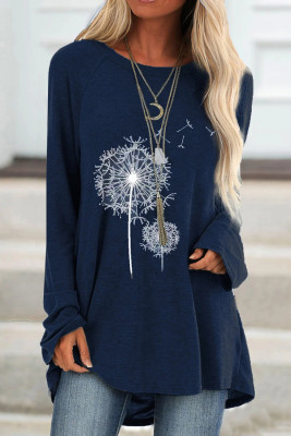 Navy Floral Print Knit Tunic Top