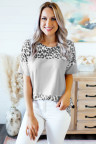 Gray Fierce Leopard Print Color Blocking Tee